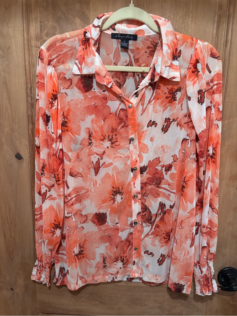 Floral Coral Soft Mesh Top